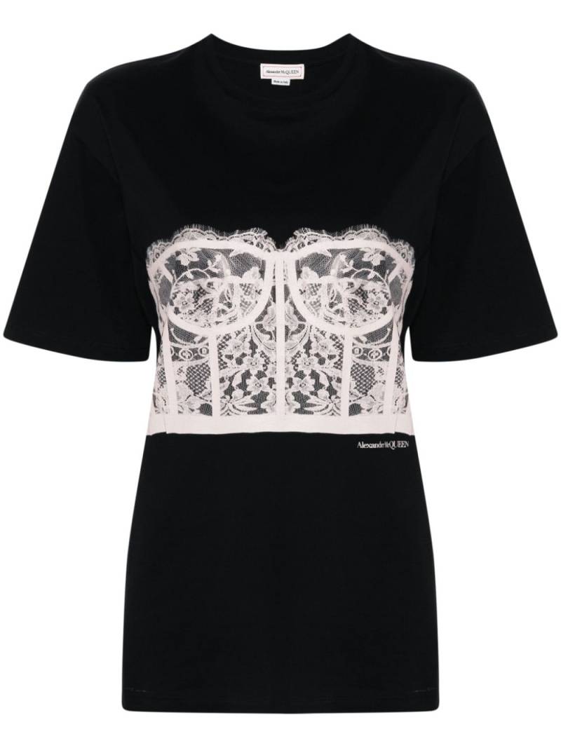 Alexander McQueen Lace Corset T-shirt - Black von Alexander McQueen