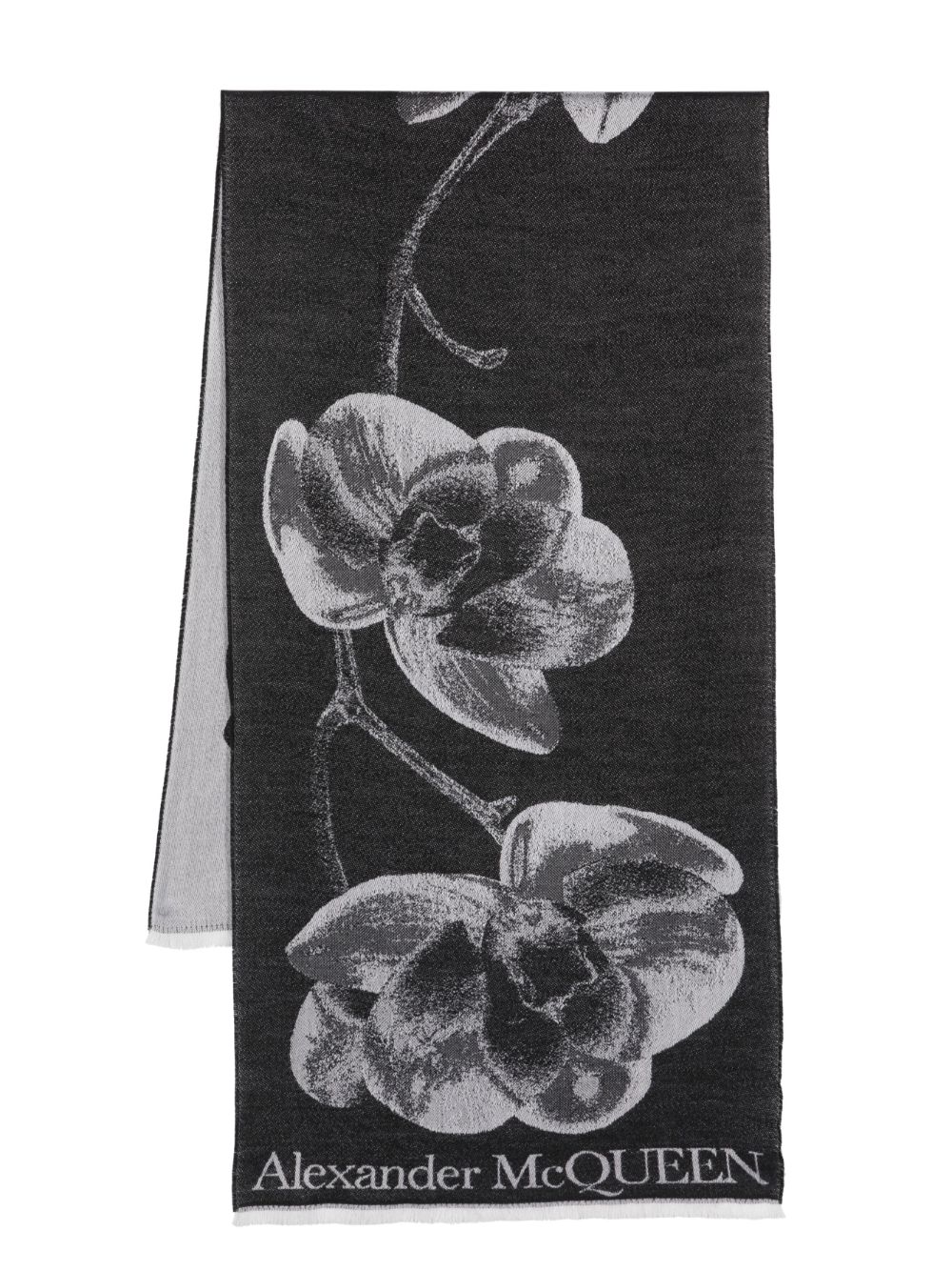 Alexander McQueen Orchid jacquard wool-silk scarf - Black von Alexander McQueen