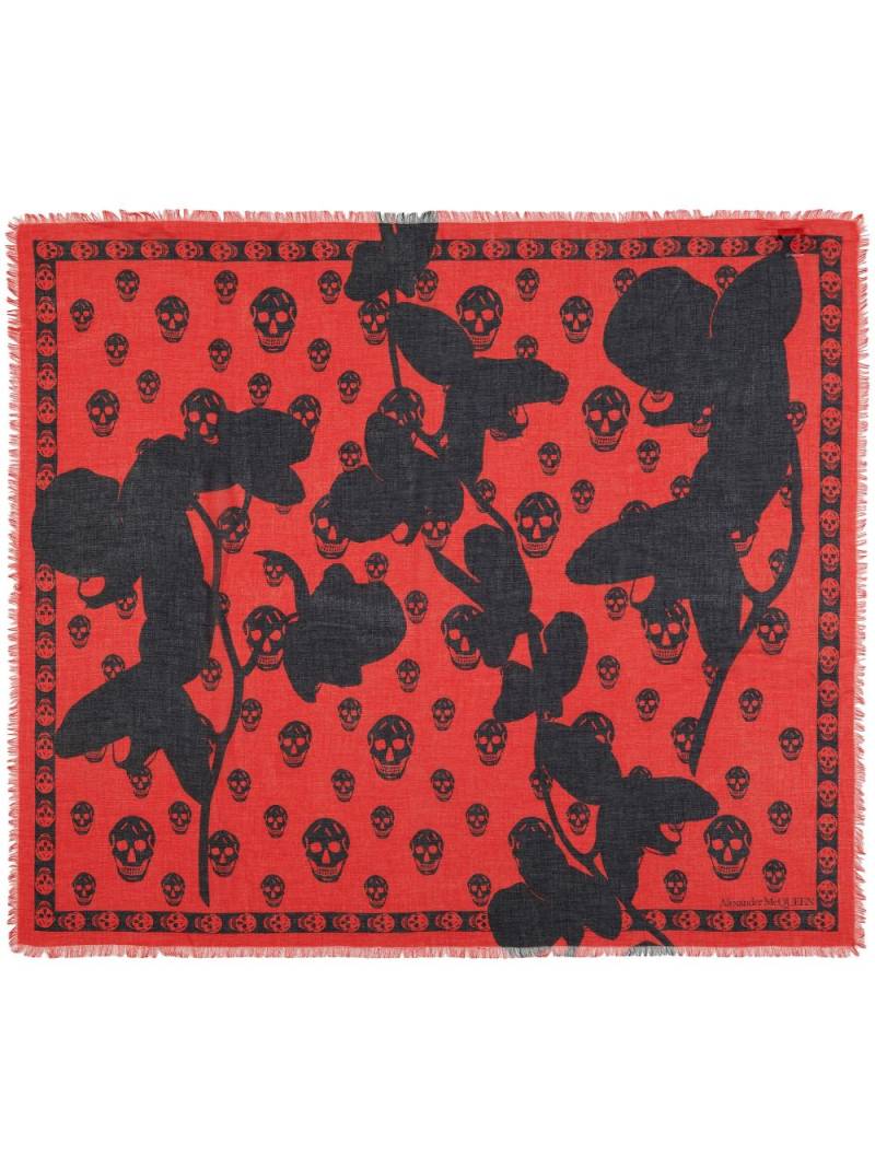 Alexander McQueen Skull orchid-print scarf - Red von Alexander McQueen