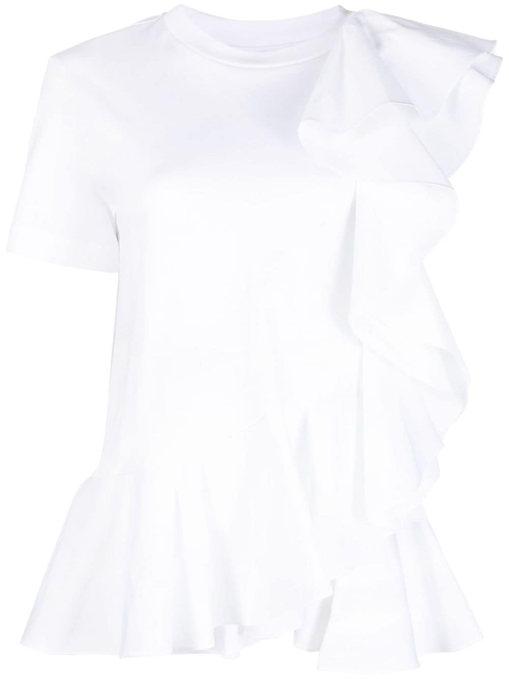 Alexander McQueen asymmetric ruffled T-shirt - White von Alexander McQueen