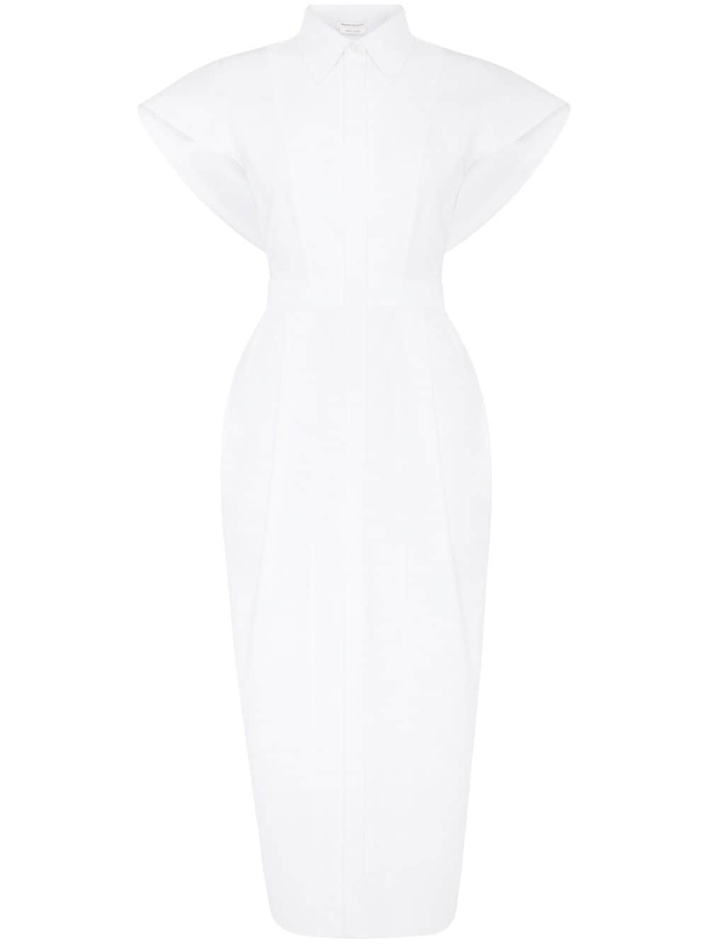 Alexander McQueen collared short-sleeved midi dress - White von Alexander McQueen