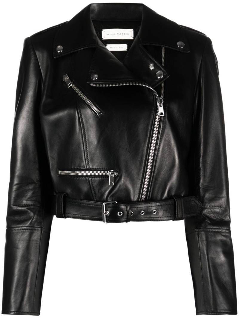 Alexander McQueen cropped leather biker jacket - Black von Alexander McQueen