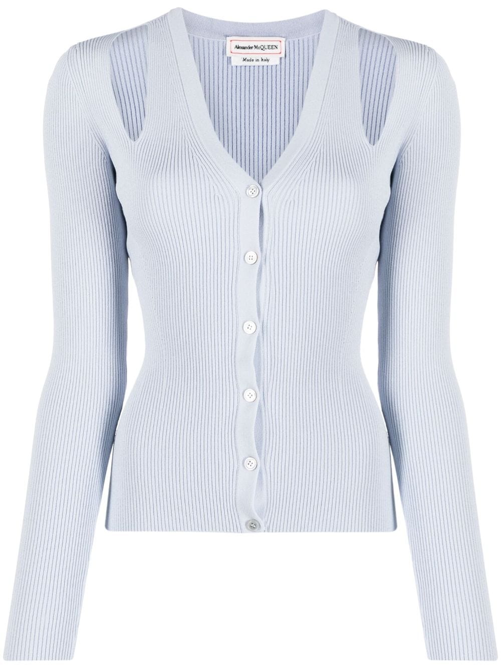 Alexander McQueen cut-out ribbed-knit cardigan - Blue von Alexander McQueen