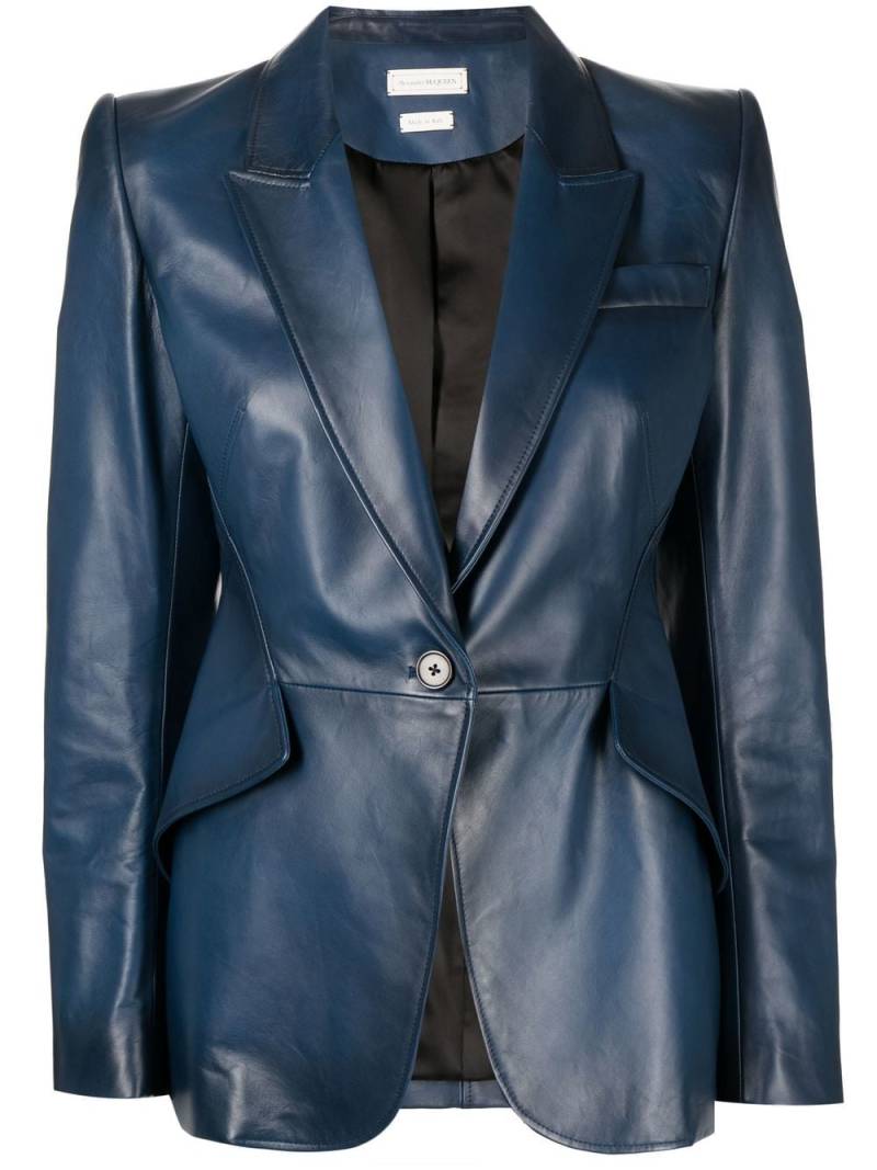 Alexander McQueen fitted leather blazer - Blue von Alexander McQueen