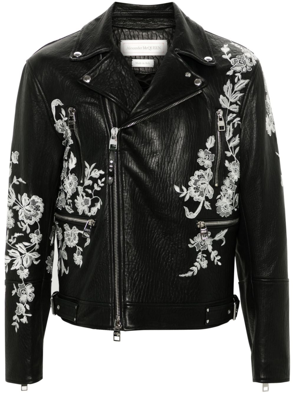 Alexander McQueen floral-embroidered leather biker jacket - Black von Alexander McQueen