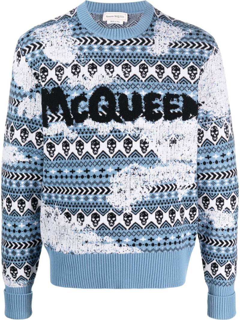 Alexander McQueen graffiti-logo Fair Isle knit jumper - Blue von Alexander McQueen
