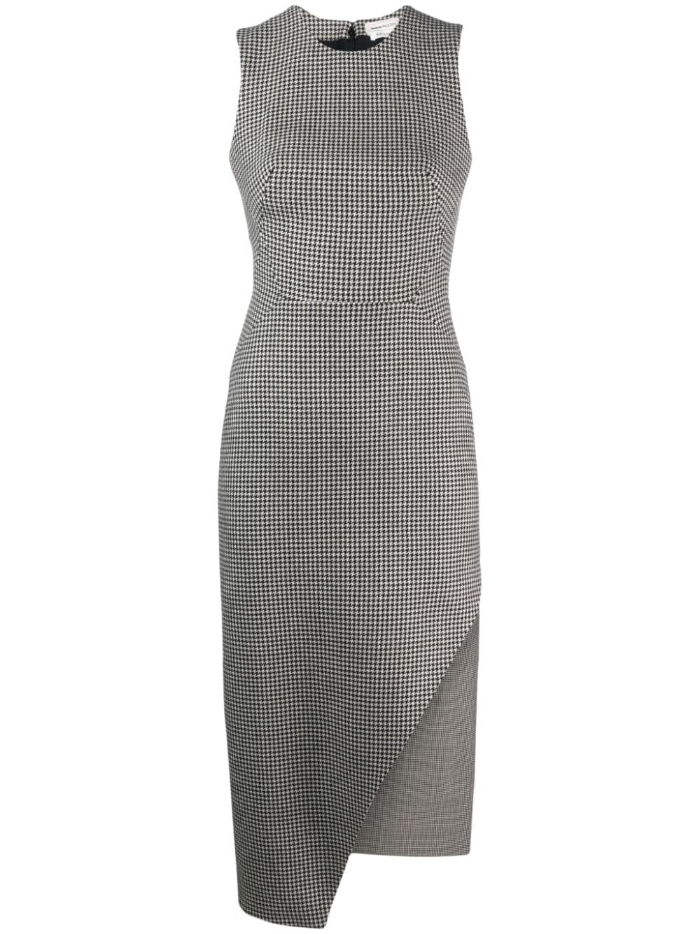 Alexander McQueen houndstooth asymmetric midi dress - Black von Alexander McQueen