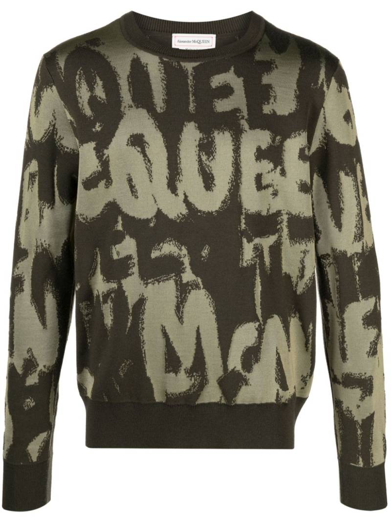 Alexander McQueen intarsia-knit logo wool blend jumper - Green von Alexander McQueen