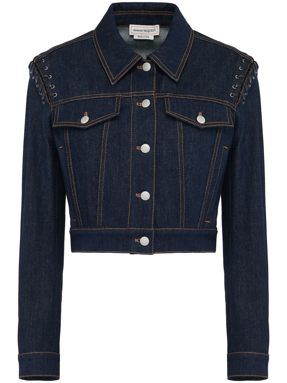 Alexander McQueen lace-up cropped denim jacket - Blue von Alexander McQueen