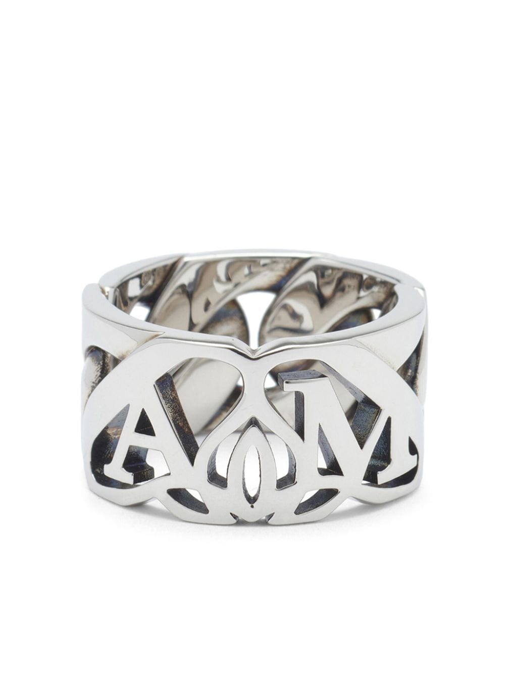 Alexander McQueen Seal logo-engraved chain ring - Silver von Alexander McQueen