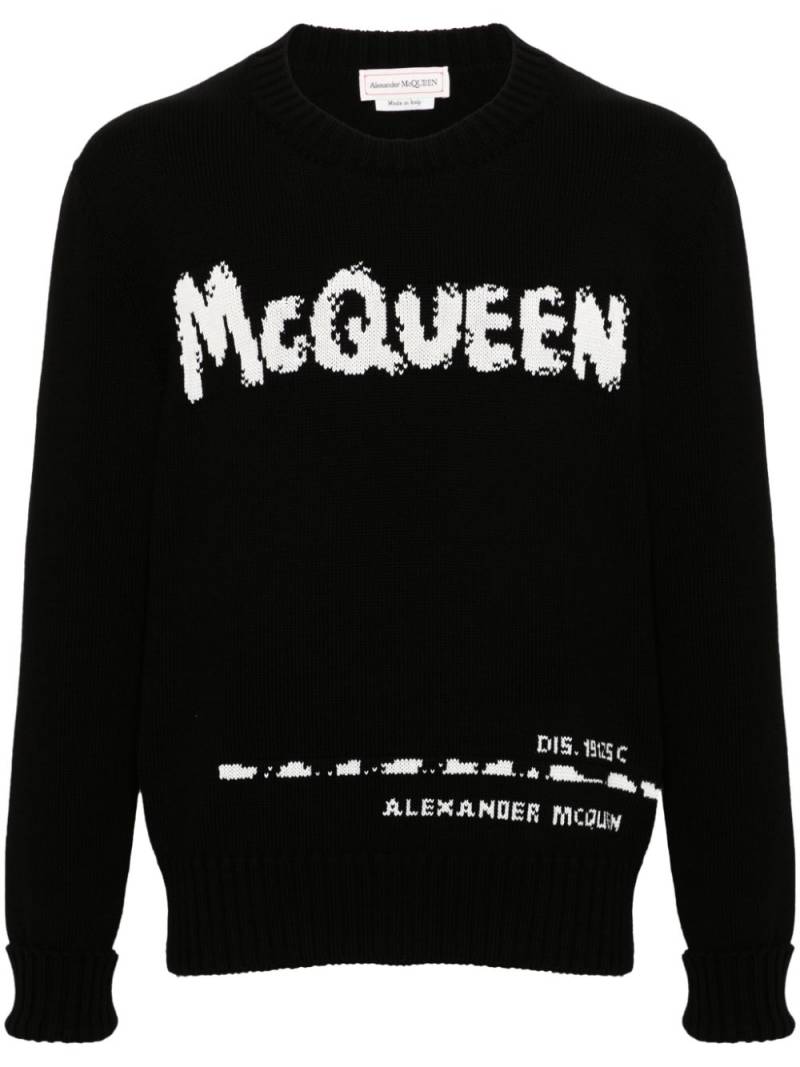 Alexander McQueen logo-intarsia crew-neck jumper - Black von Alexander McQueen
