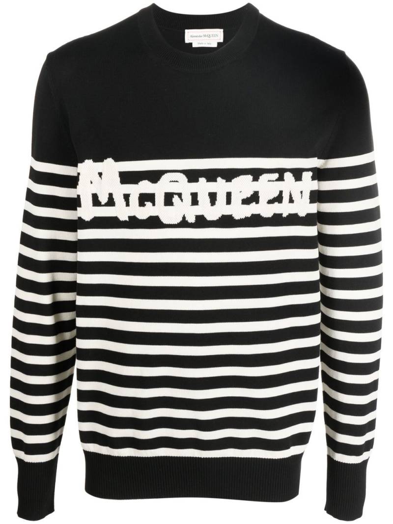 Alexander McQueen logo-knit striped cotton jumper - Black von Alexander McQueen