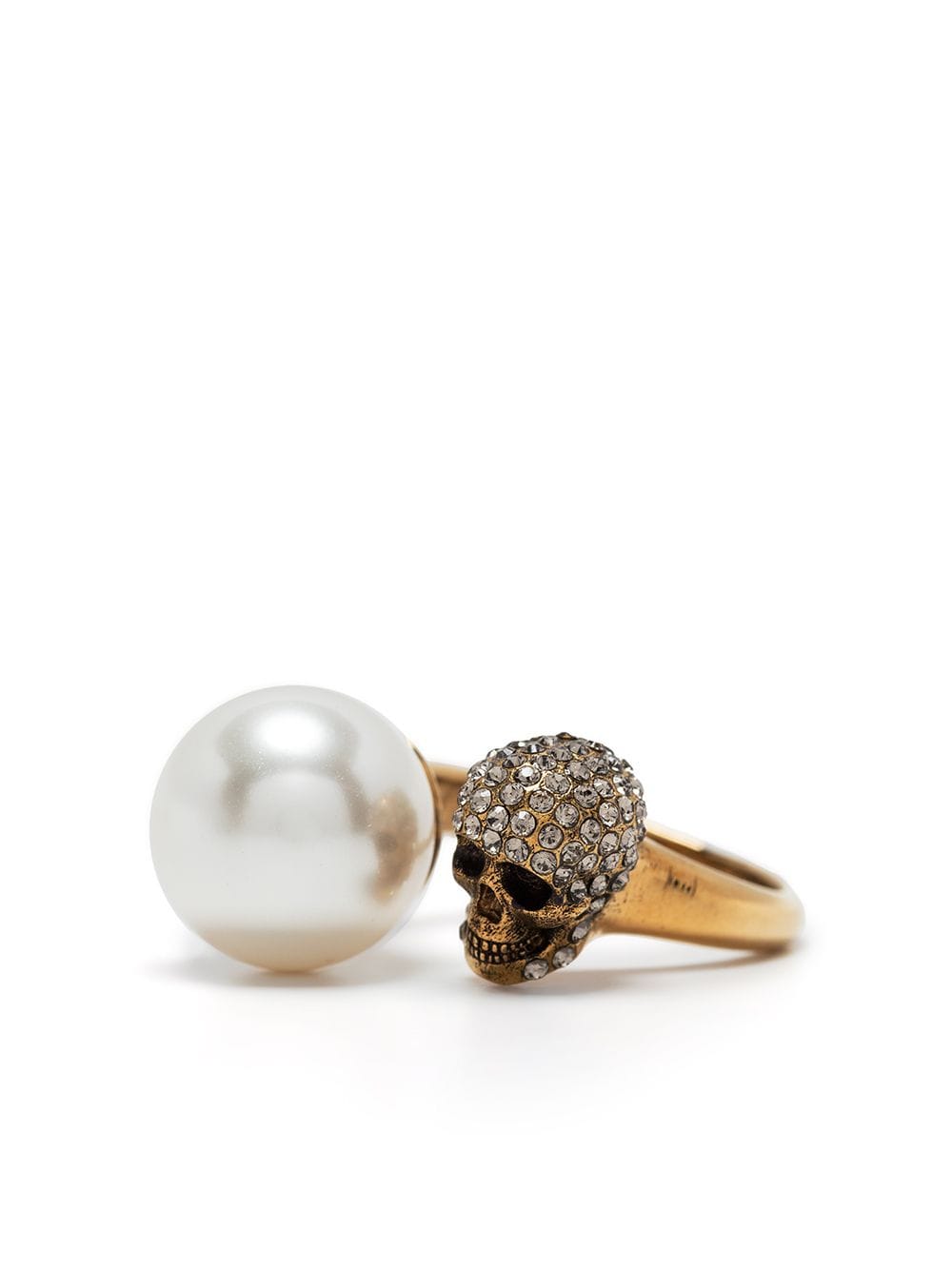 Alexander McQueen pearl-embellished skull ring - Metallic von Alexander McQueen