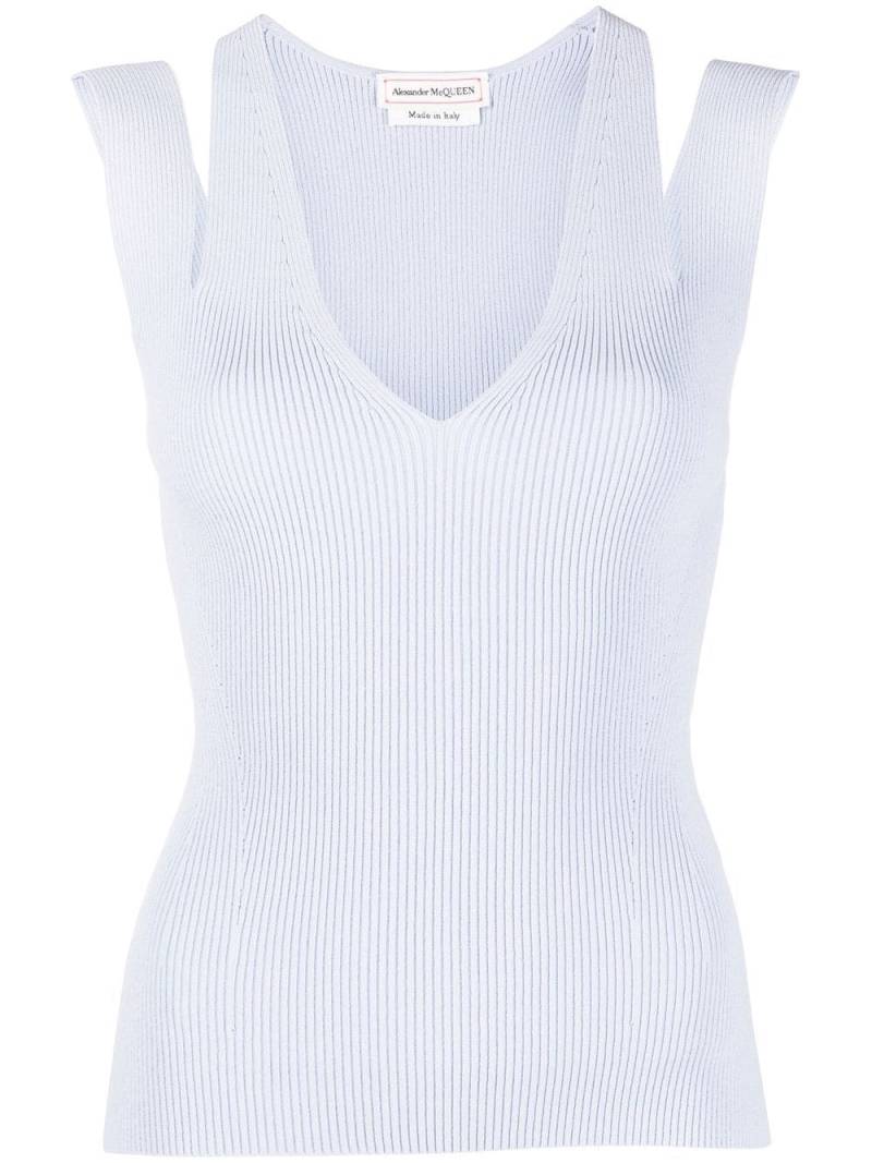 Alexander McQueen rib-knit cut-out vest - Blue von Alexander McQueen