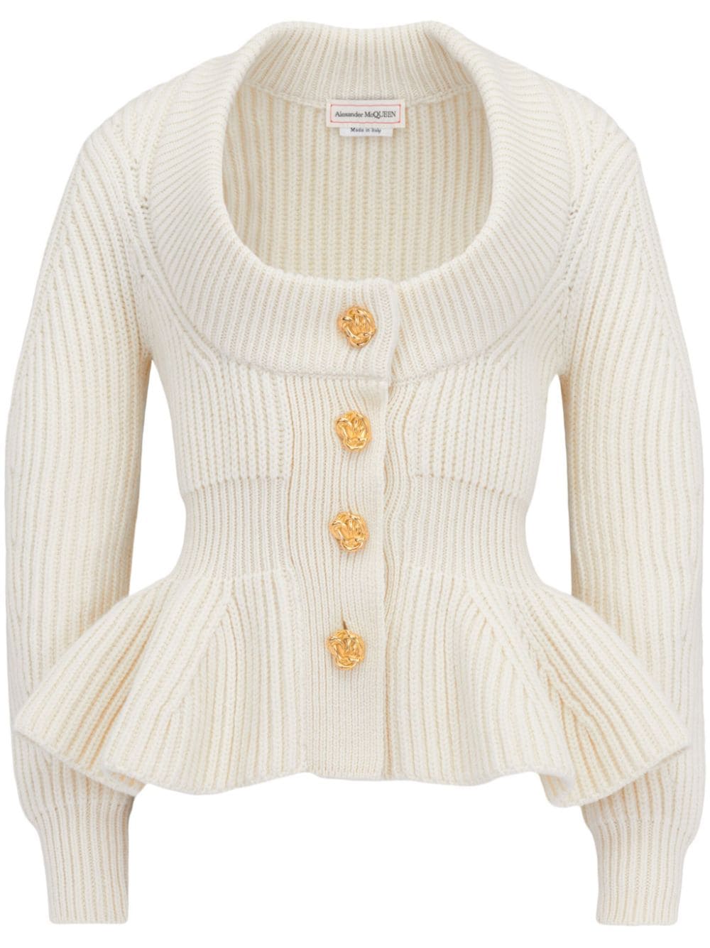 Alexander McQueen peplum-hem wool-cashmere cardigan - White von Alexander McQueen