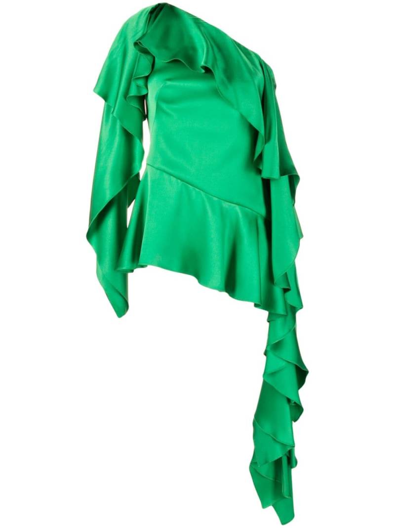 Alexander McQueen ruffled one-shoulder silk blouse - Green von Alexander McQueen