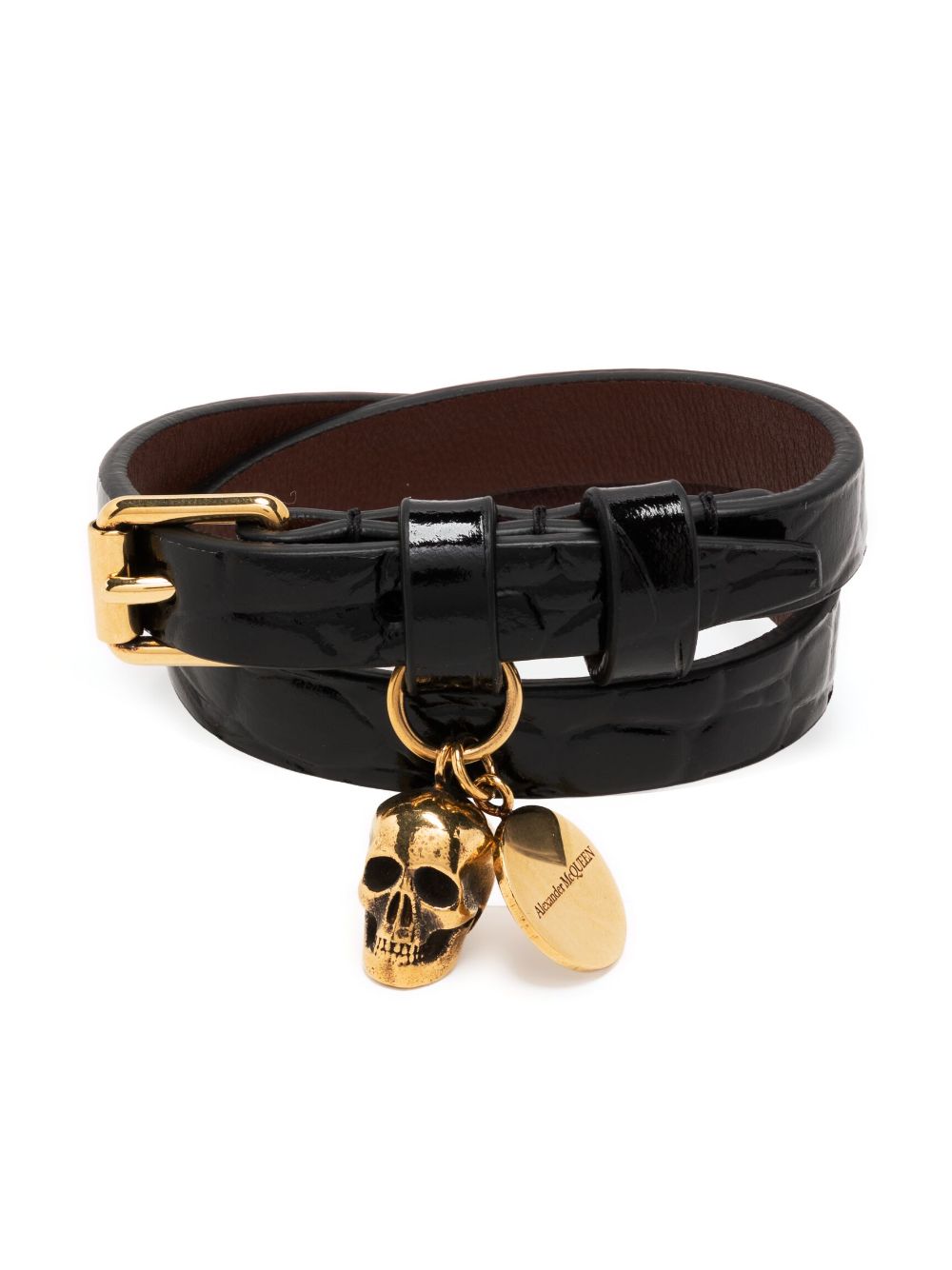 Alexander McQueen skull double-wrap leather bracelet - Black von Alexander McQueen