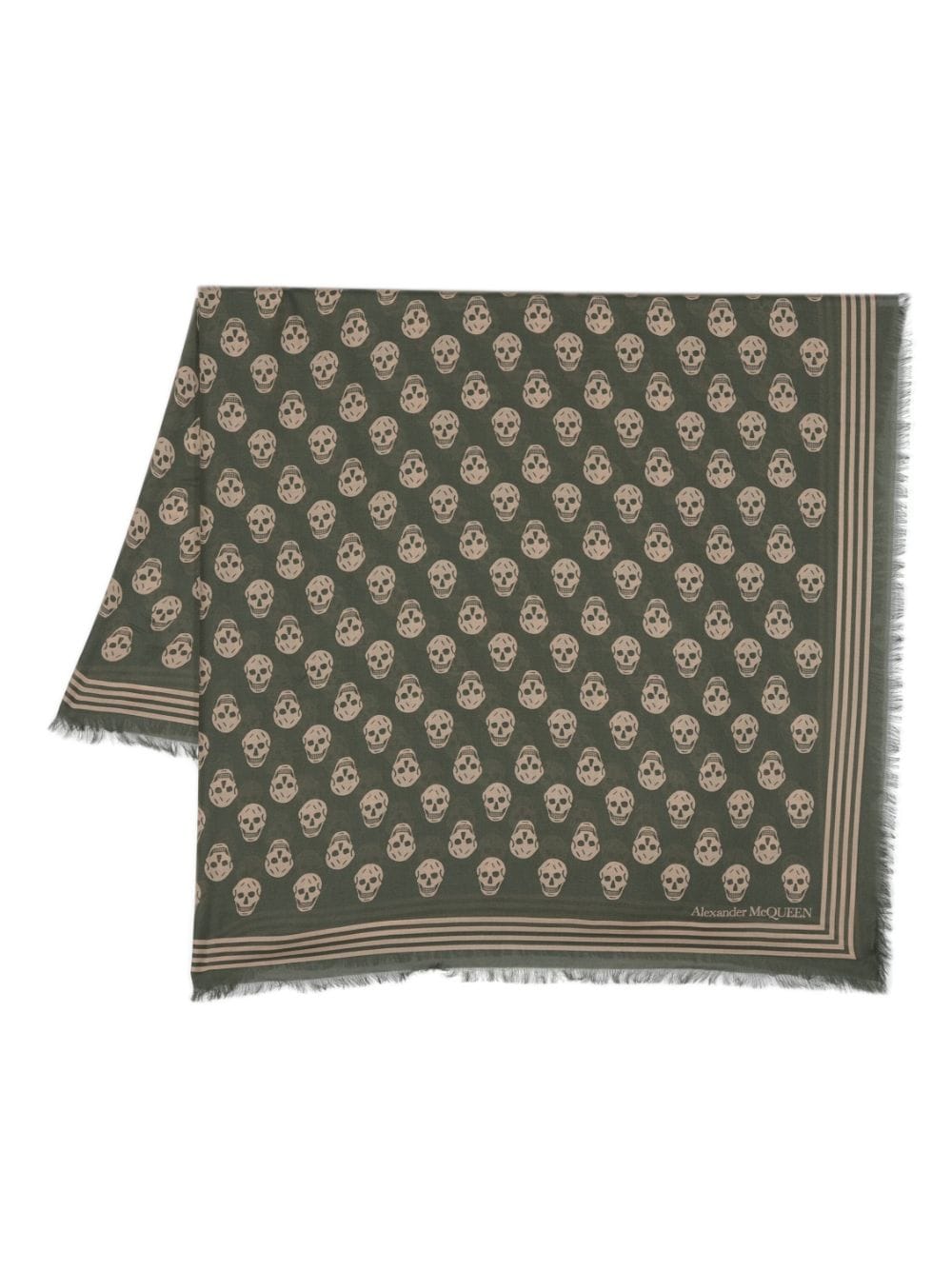 Alexander McQueen skull-print frayed scarf - Green von Alexander McQueen