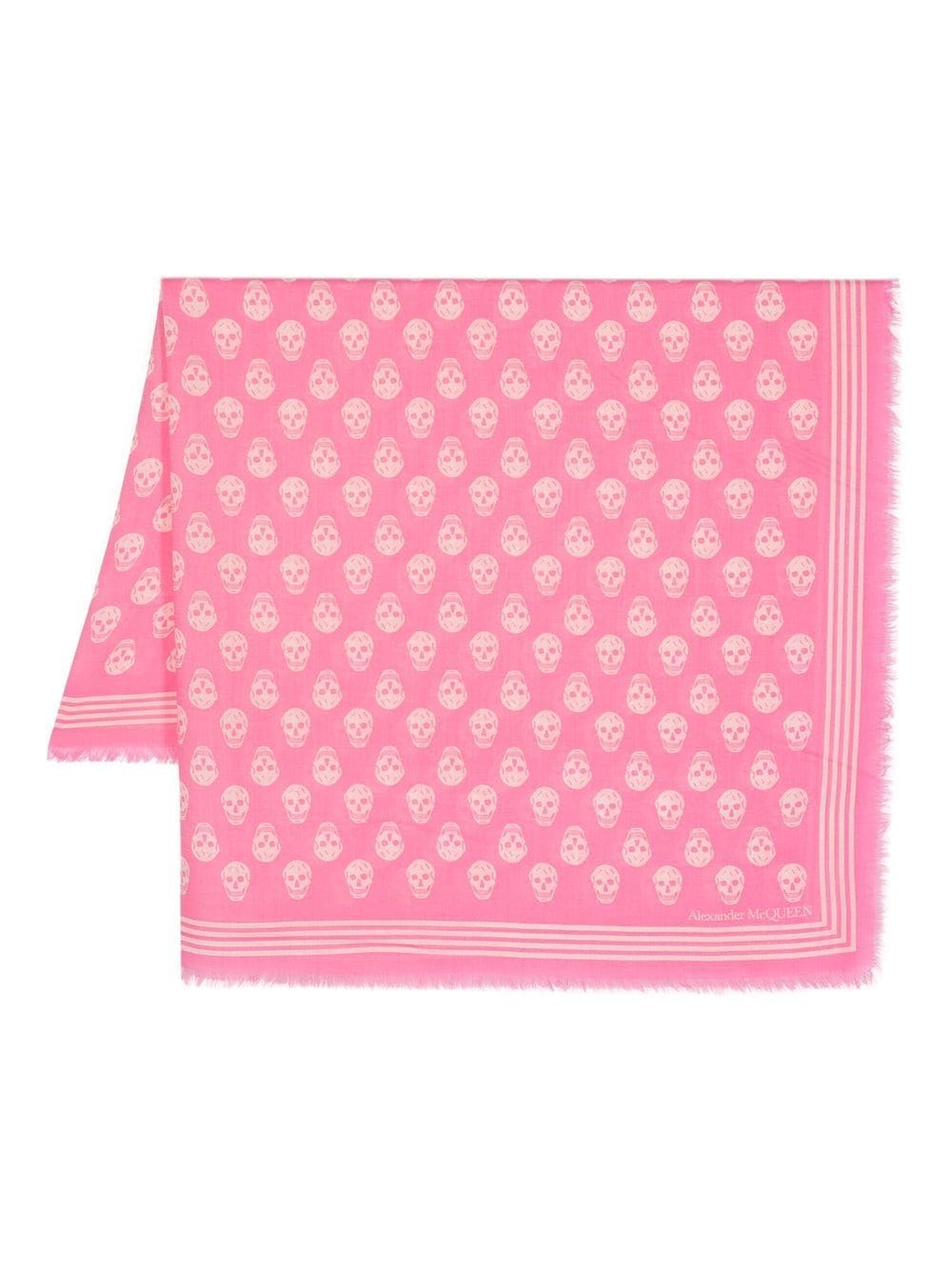 Alexander McQueen skull-print frayed wool scarf - Pink von Alexander McQueen