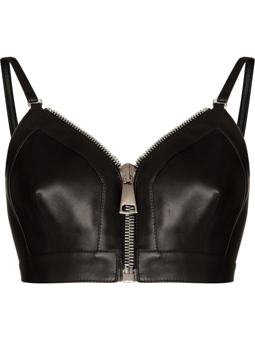 Alexander McQueen zip-front cropped leather top - Black von Alexander McQueen