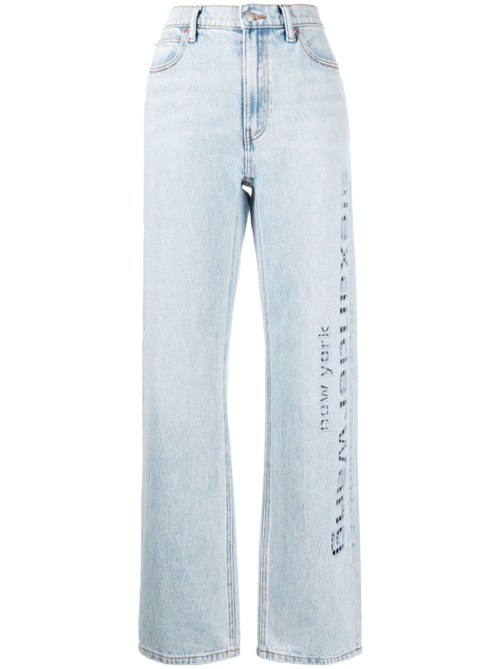 Alexander Wang logo-perforated cotton straight jeans - Blue von Alexander Wang