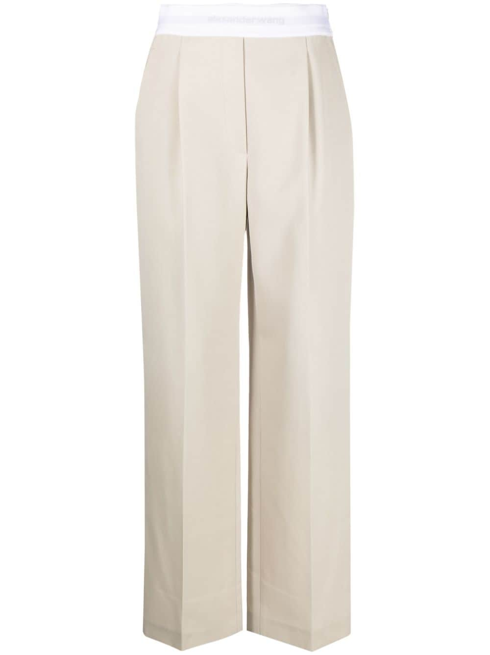 Alexander Wang logo-waistband straight-leg trousers - Neutrals von Alexander Wang