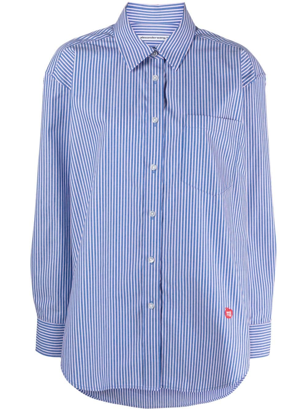 Alexander Wang logo-appliqué striped boyfriend shirt - Blue von Alexander Wang