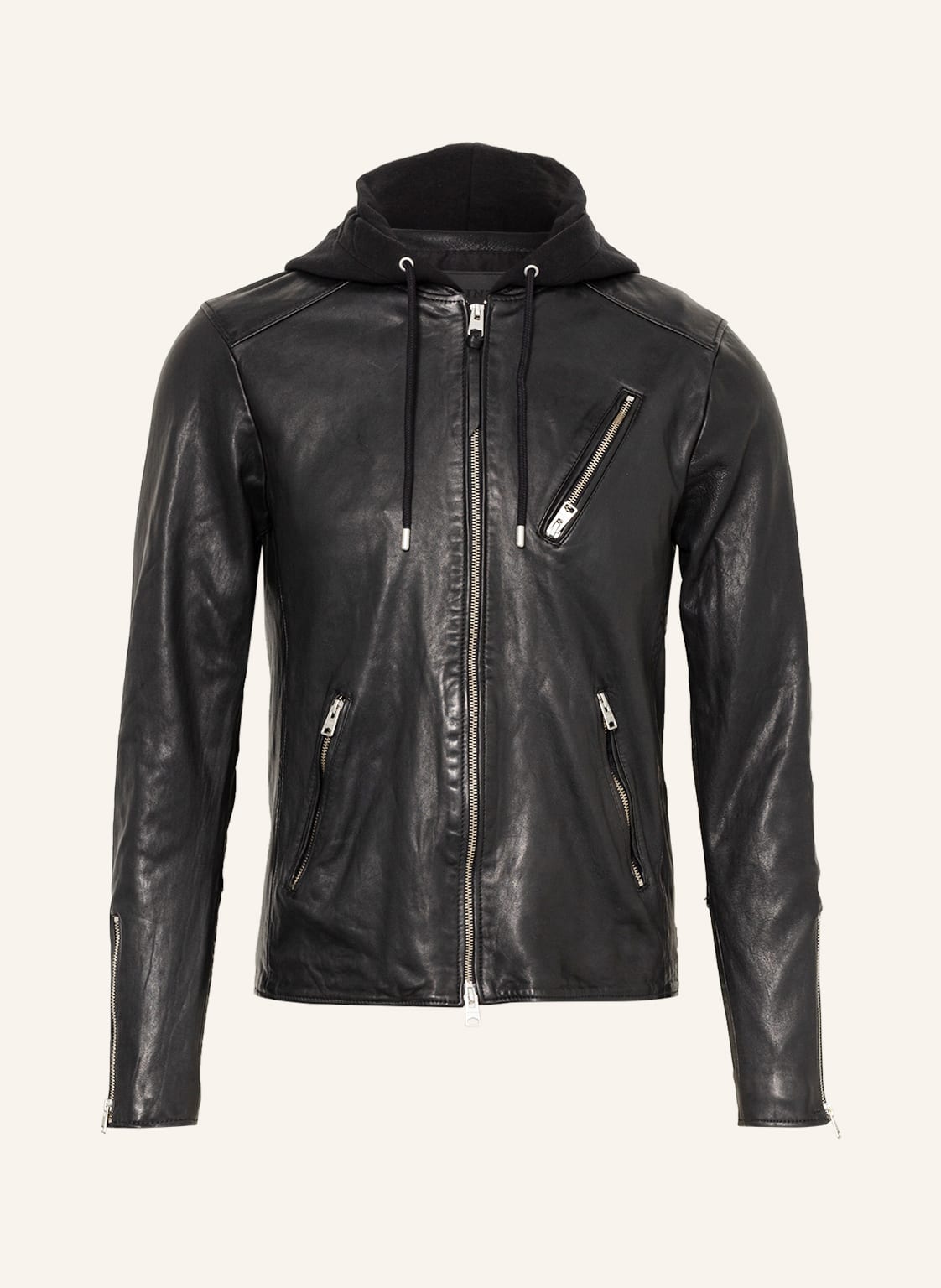 Allsaints Lederjacke Harwood Mit Abnehmbarer Kapuze schwarz von AllSaints