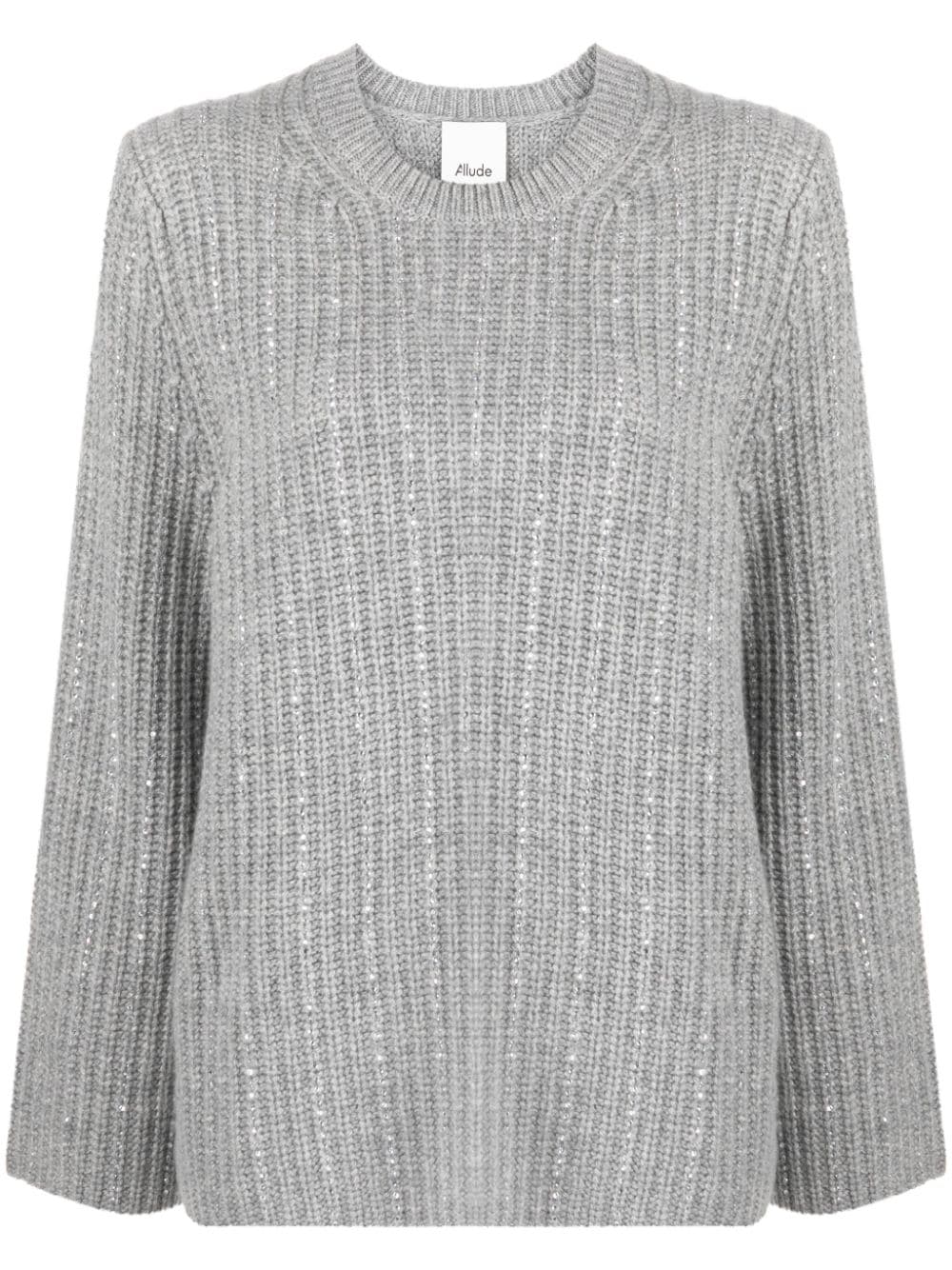 Allude rhinestone-embellished ribbed-knit jumper - Grey von Allude
