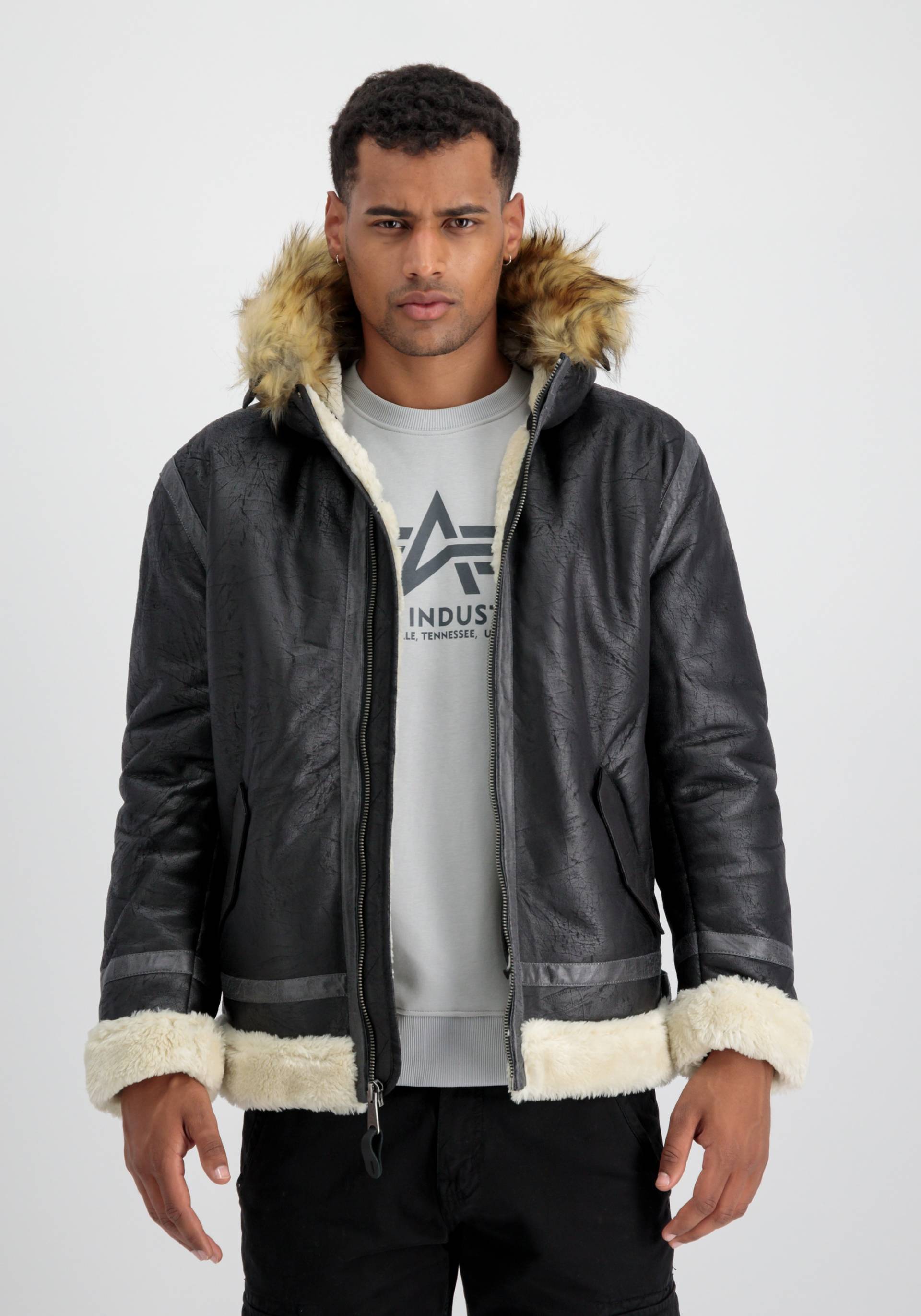 Alpha Industries Lederjacke »ALPHA INDUSTRIES Men - Leather & Faux Jackets B3 FL Hooded« von Alpha Industries