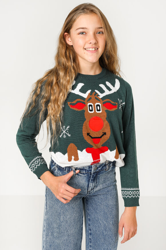 Amazing Weihnachtsstrickpullover | Dunkelgrün | Mädchen  | 12 von Amazing