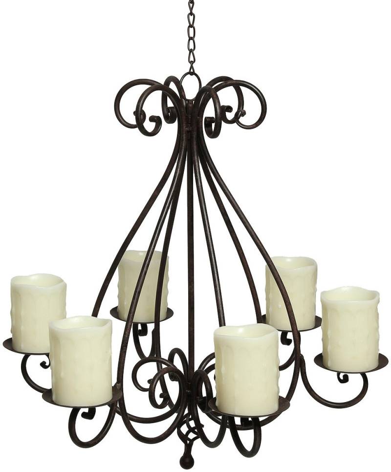Ambiente Haus Kerzenständer »Kronleuchter mit 6 Tellern in Antikbraun«, (1 St.), Stumpenkerzenhalter aus Metall, Ø ca. 53 cm von Ambiente Haus