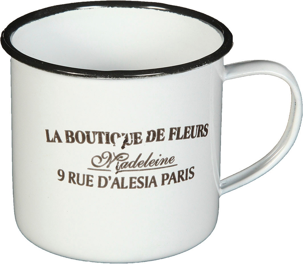 Ambiente Haus Tasse »Becher DE FLEUR aus Emaille in Antikweiss«, (1 tlg.) von Ambiente Haus