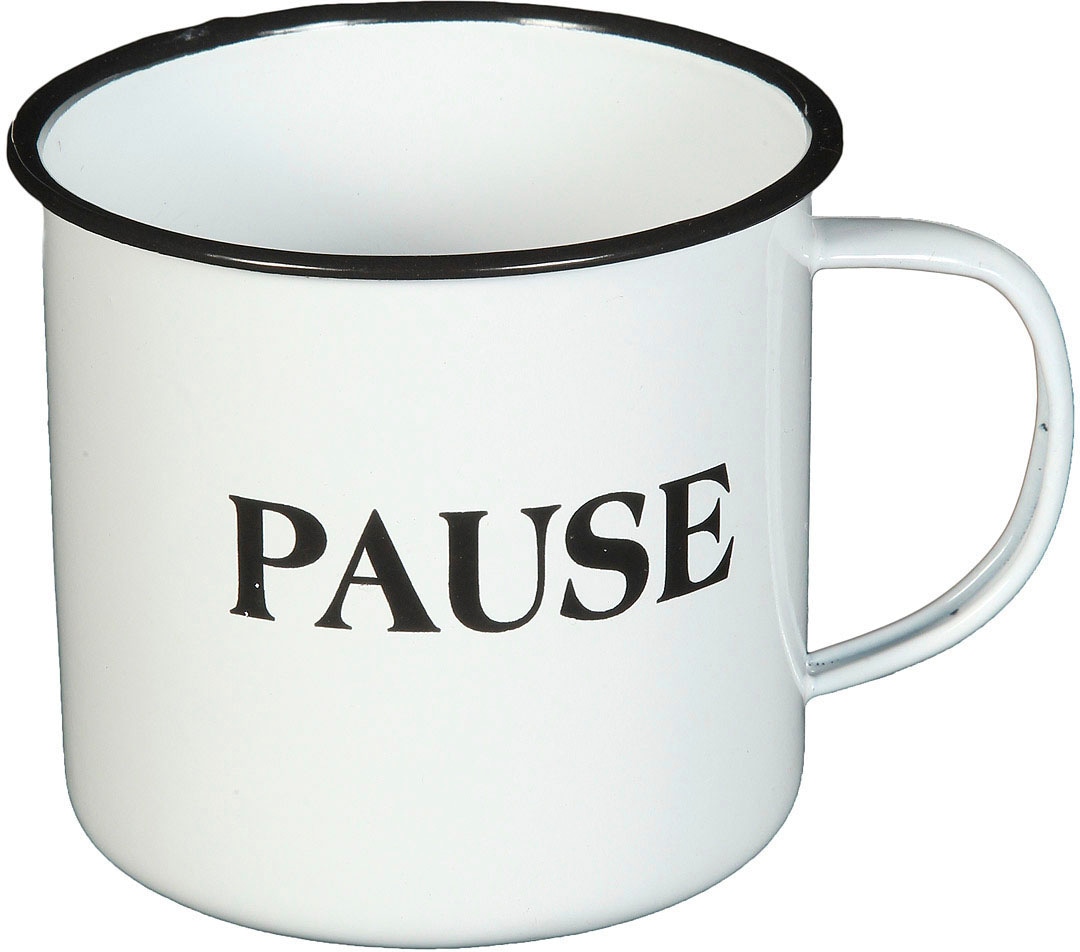 Ambiente Haus Tasse »Becher PAUSE aus Emaille in Antikweiss«, (1 tlg.) von Ambiente Haus