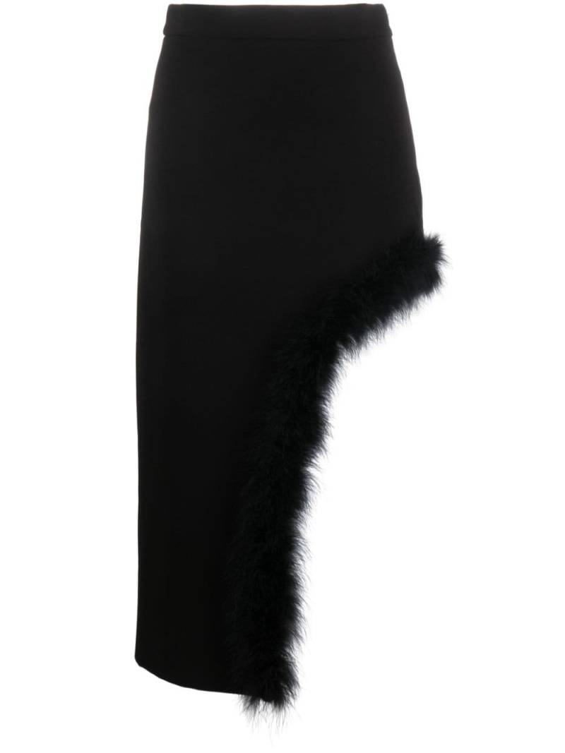 Amen feather-trim asymmetric midi skirt - Black von Amen