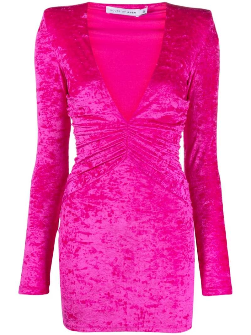 Amen plunging V-neck crushed velvet minidress - Pink von Amen