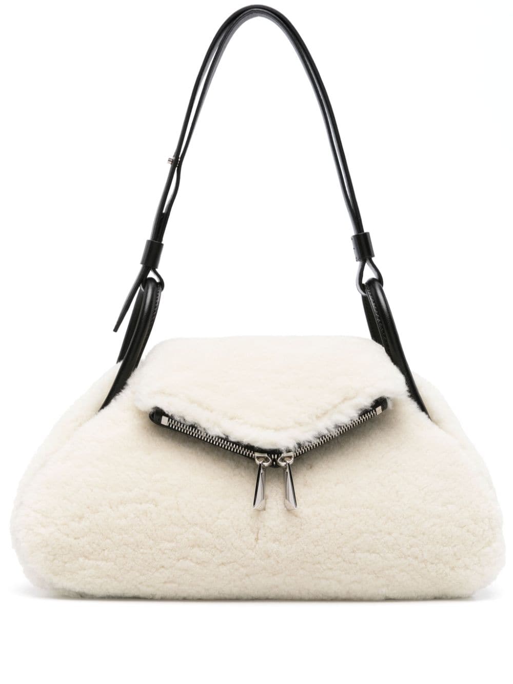 Amina Muaddi Gemini shearling shoulder bag - White von Amina Muaddi