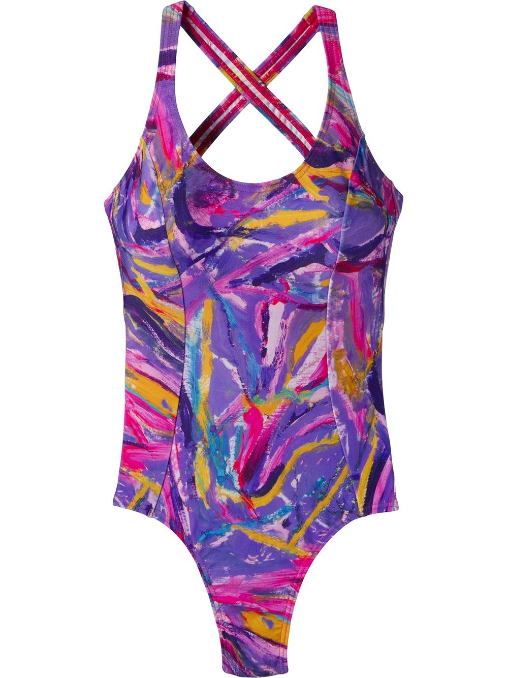 Amir Slama graphic-print crossover-strap swimsuit - Purple von Amir Slama