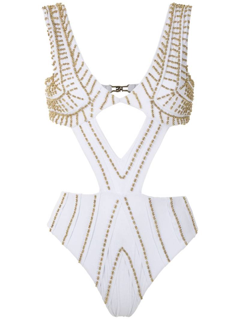 Amir Slama embroidered cut out swimsuit - White von Amir Slama