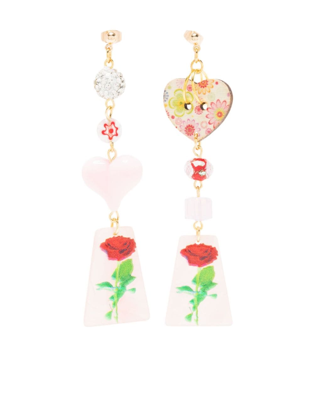 Amir Slama asymmetric floral-print earrings - Pink von Amir Slama