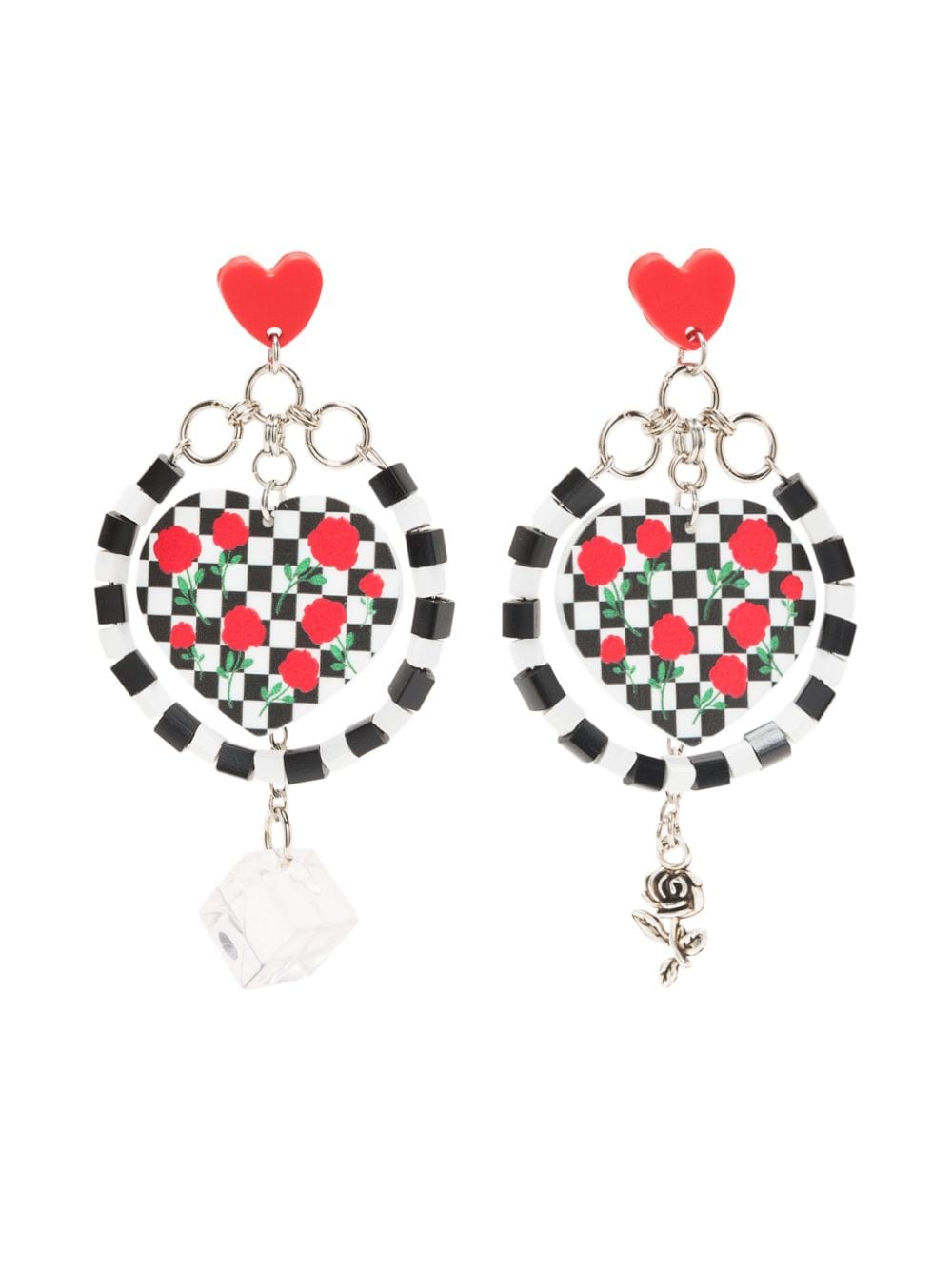 Amir Slama checkerboard-pattern heart earrings - Black von Amir Slama