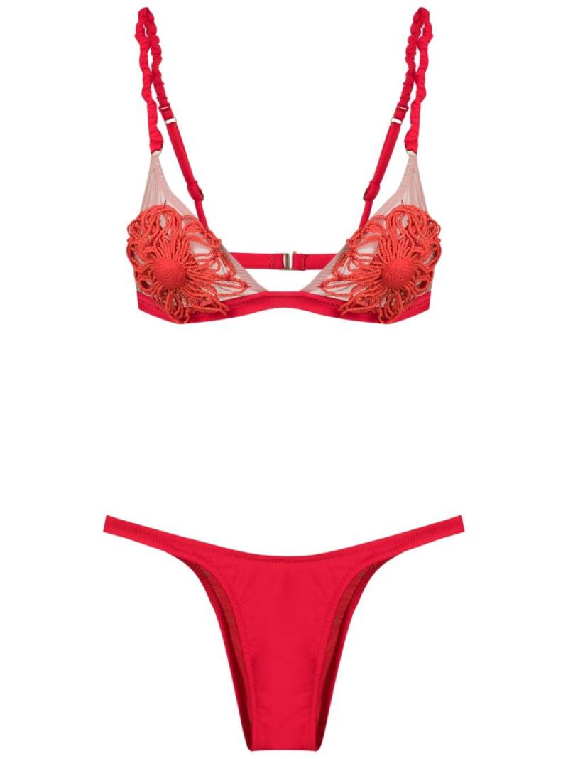 Amir Slama floral-appliqué bikini - Red von Amir Slama