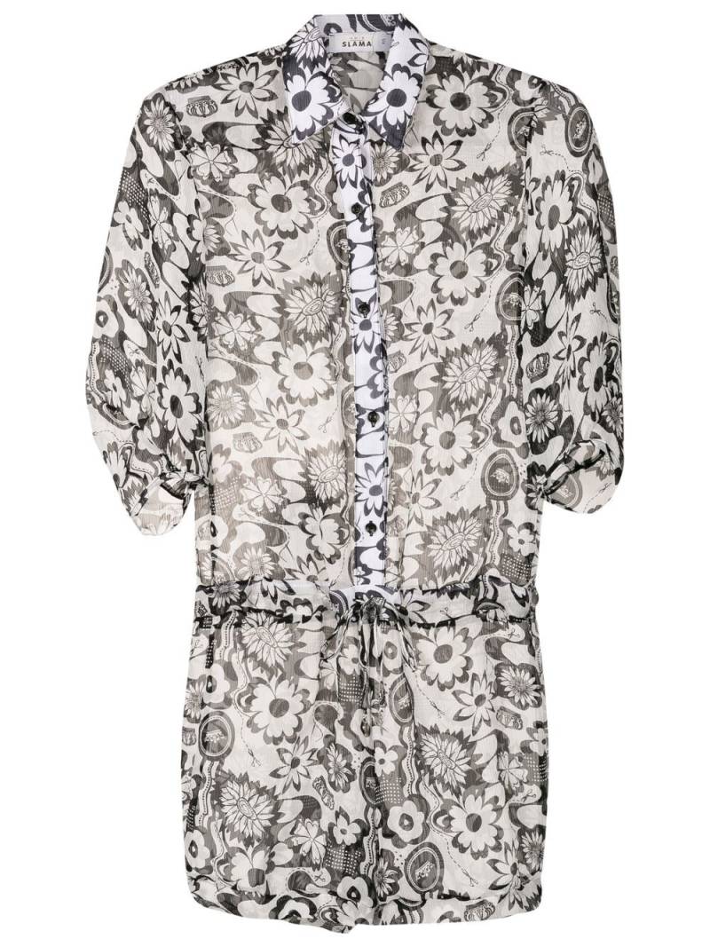 Amir Slama floral-print silk playsuit - White von Amir Slama