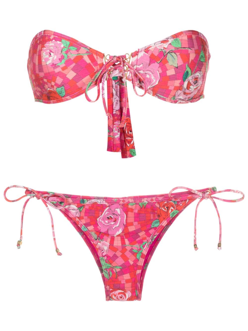 Amir Slama geometric floral-print strapless bikini - Pink von Amir Slama