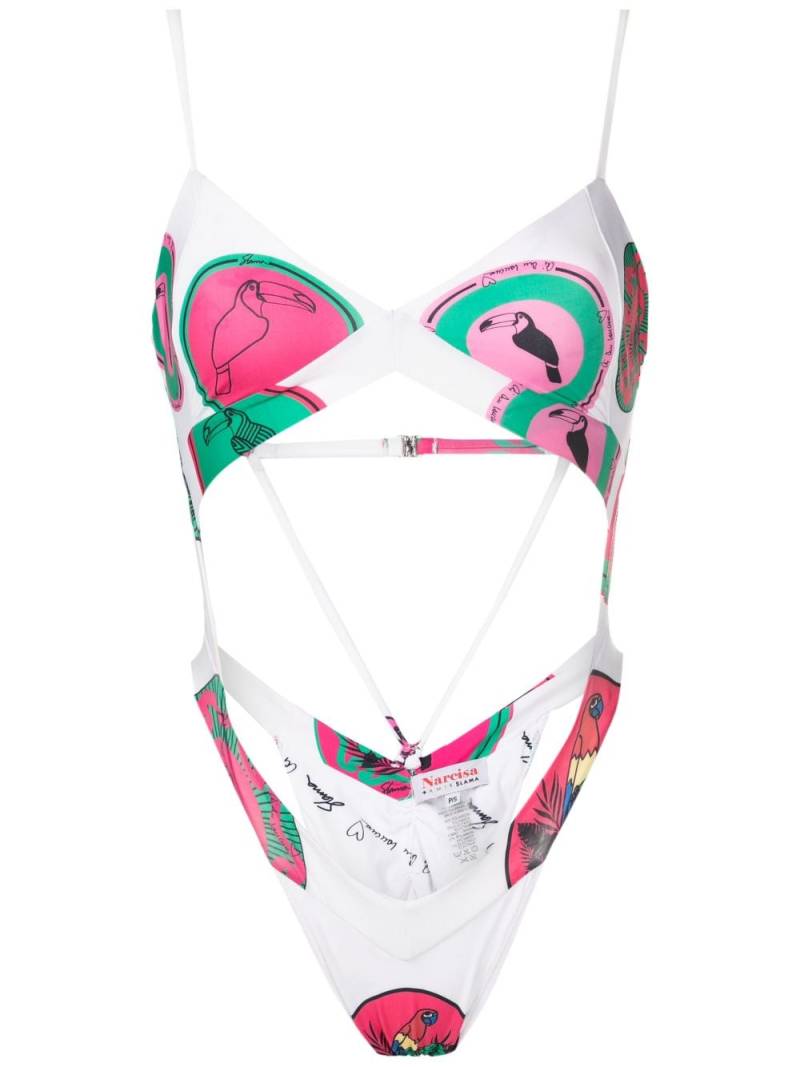 Amir Slama graphic-print cut-out swimsuit - White von Amir Slama