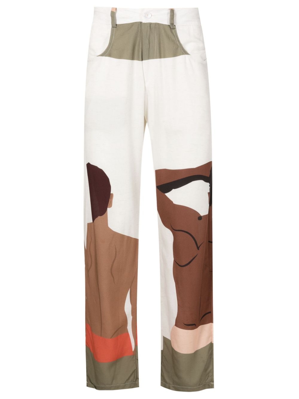 Amir Slama graphic-print linen-blend trousers - Neutrals von Amir Slama