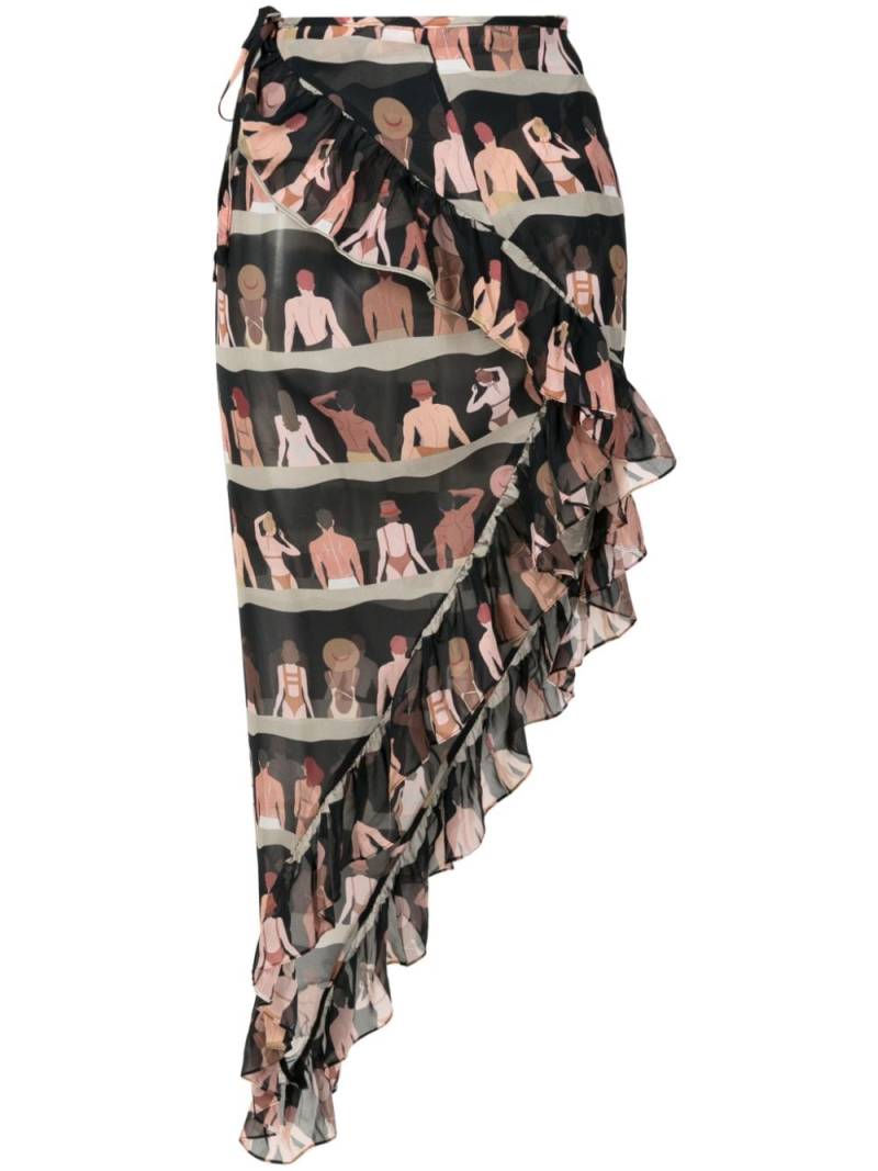 Amir Slama graphic-print silk asymmetric skirt - Black von Amir Slama