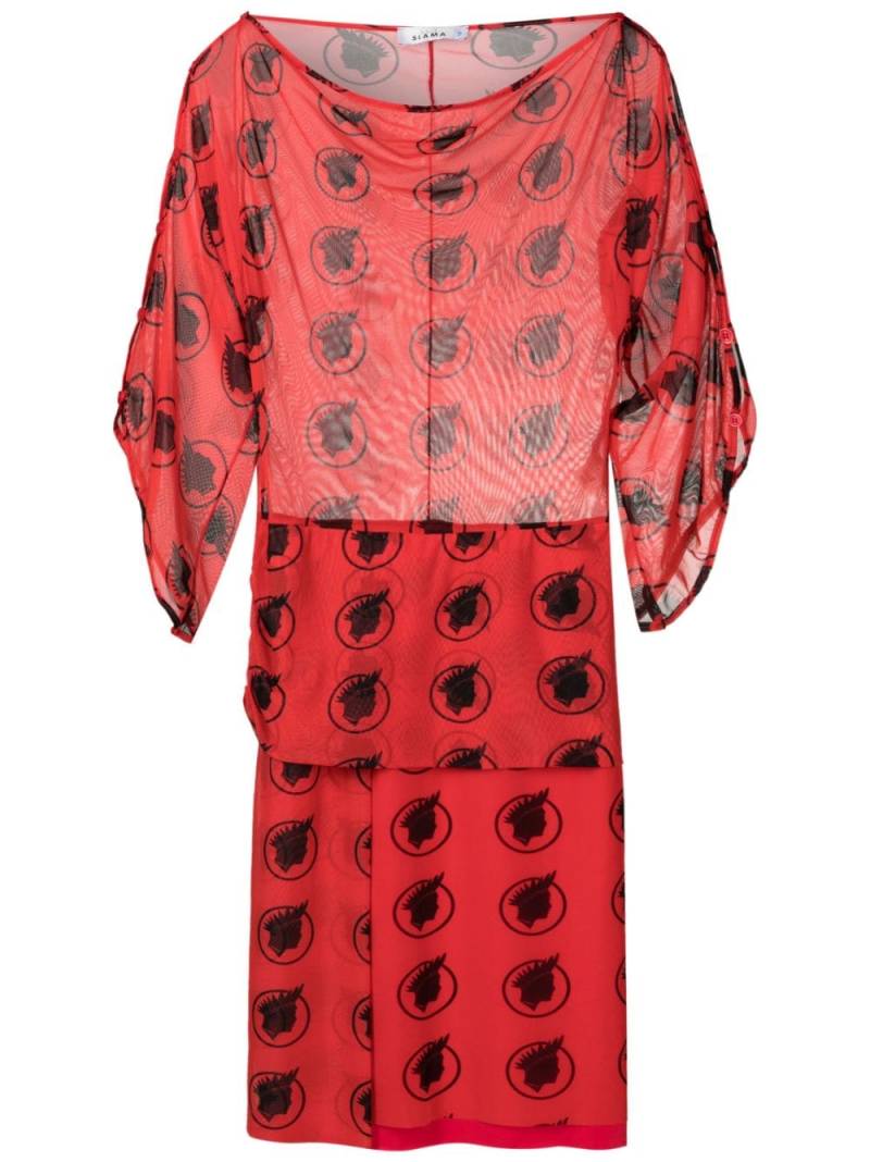 Amir Slama graphic-print tulle-panelled dress - Red von Amir Slama