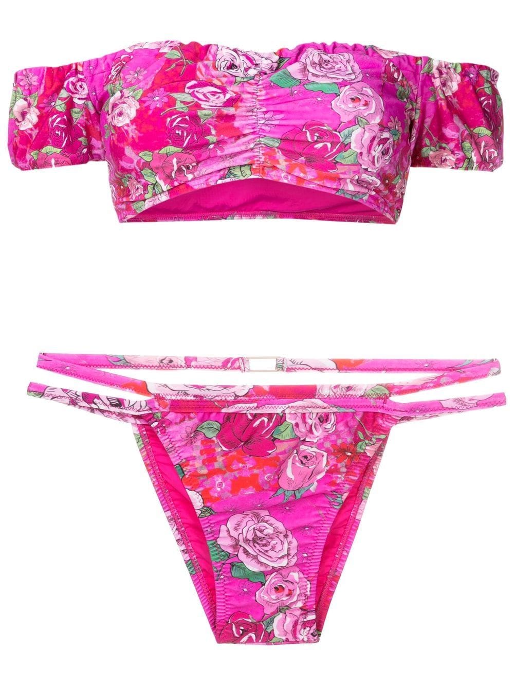 Amir Slama off-shoulder floral-print bikini - Pink von Amir Slama