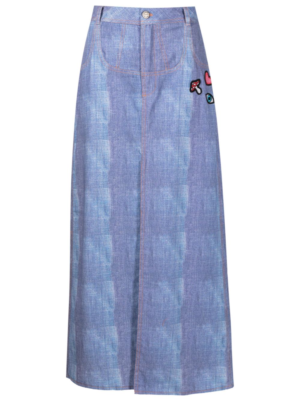 Amir Slama patch-detail denim midi skirt - Blue von Amir Slama